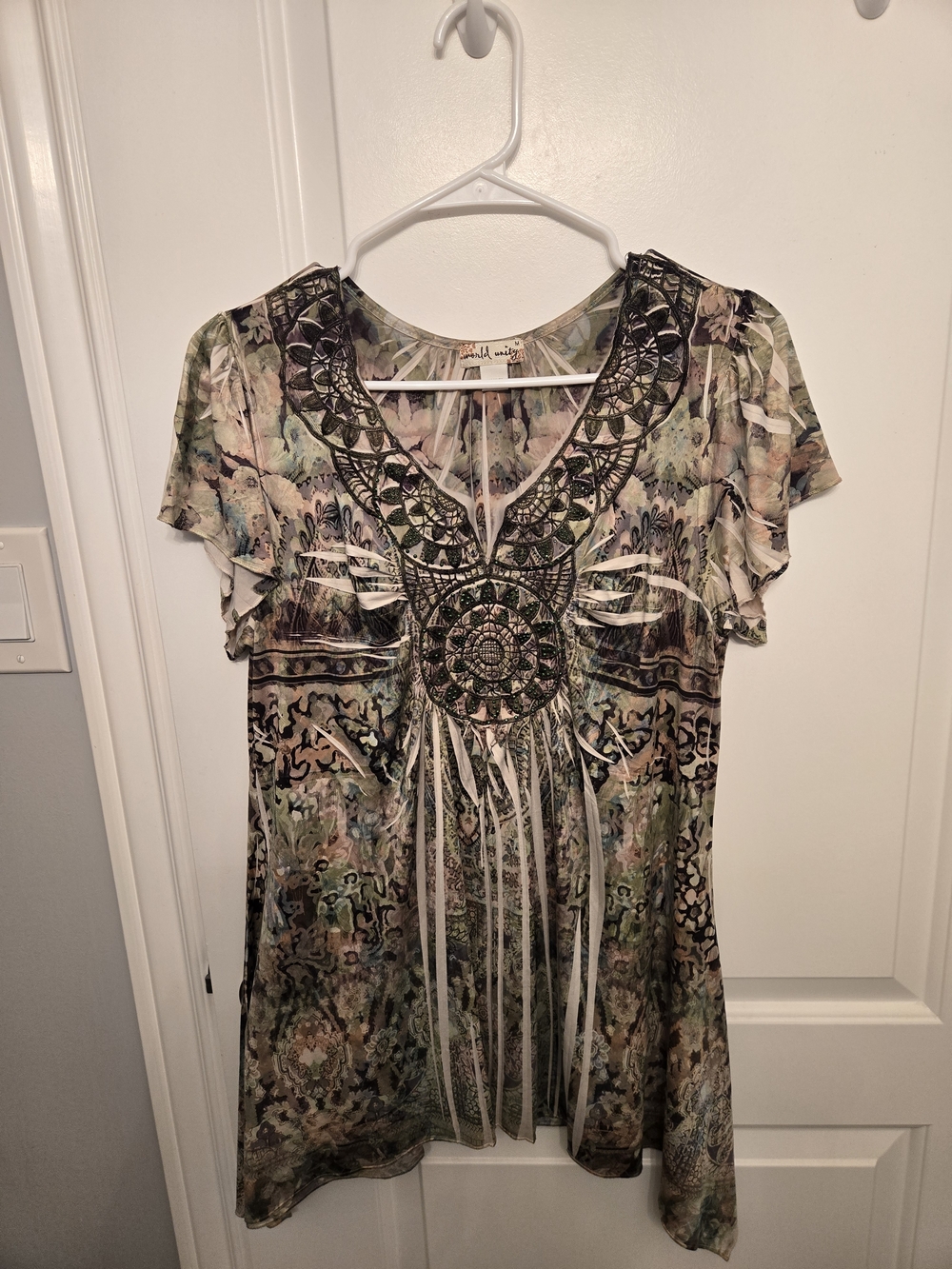 Embellished Floral V-Neck Tunic - Multi